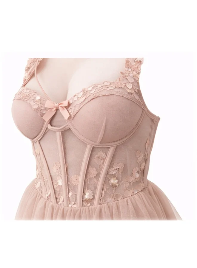 Caprisious  Women Sheer Babydoll Nightwear with Floral Embroidery – Mesh Lingerie Dress with Adjustable Straps & Lace Trim for Women | Best Price UAE